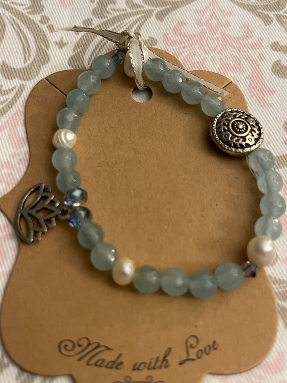 Delicate Light aquamarine  Bead Bracelet with Pearl Accents